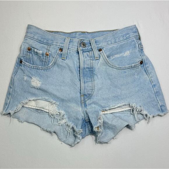 Levi's 501 Original Light Wash High-Rise Distressed Denim Shorts Women's W 24 - Picture 11 of 14